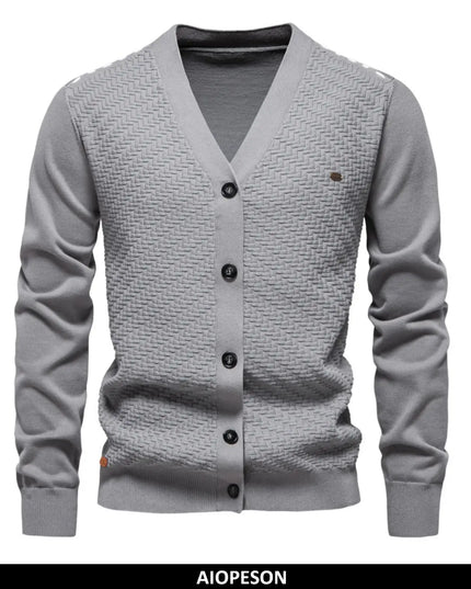AIOPESON Men's V Neck Button-Up Cotton Cardigan - Casual Knit Sweater