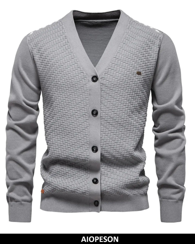 AIOPESON Men's V Neck Button-Up Cotton Cardigan - Casual Knit Sweater