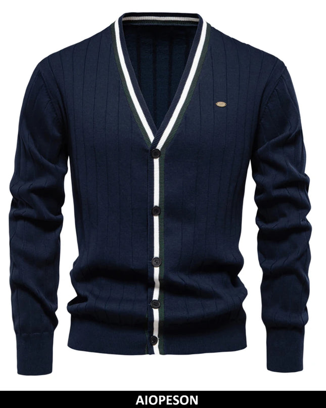 AIOPESON Men's V-Neck Button-Up Cotton Cardigan - Casual Knit Sweater