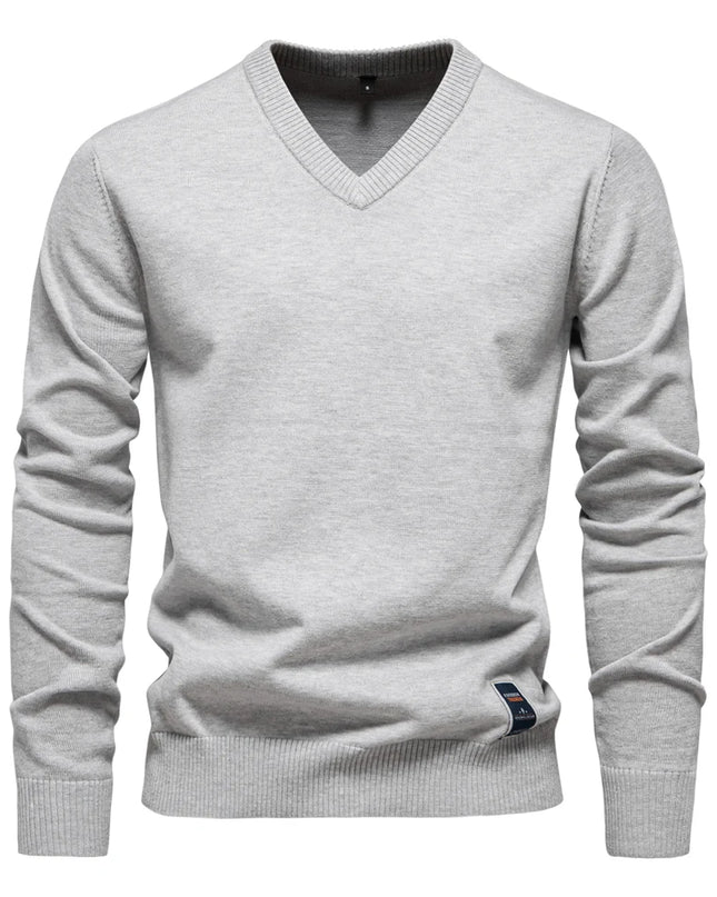 AIOPESON Men's V-Neck Cotton Sweater - Casual Long Sleeve Pullover