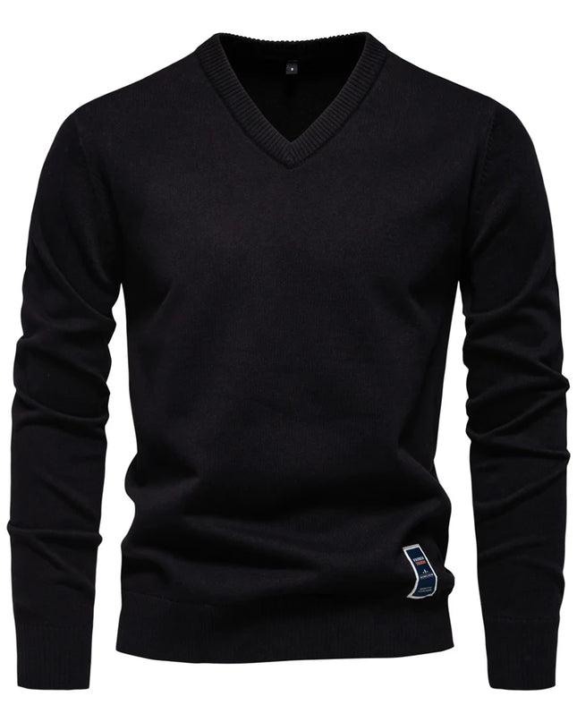AIOPESON Men's V-Neck Cotton Sweater - Casual Long Sleeve Pullover