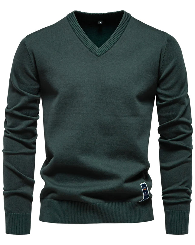 AIOPESON Men's V-Neck Cotton Sweater - Casual Long Sleeve Pullover