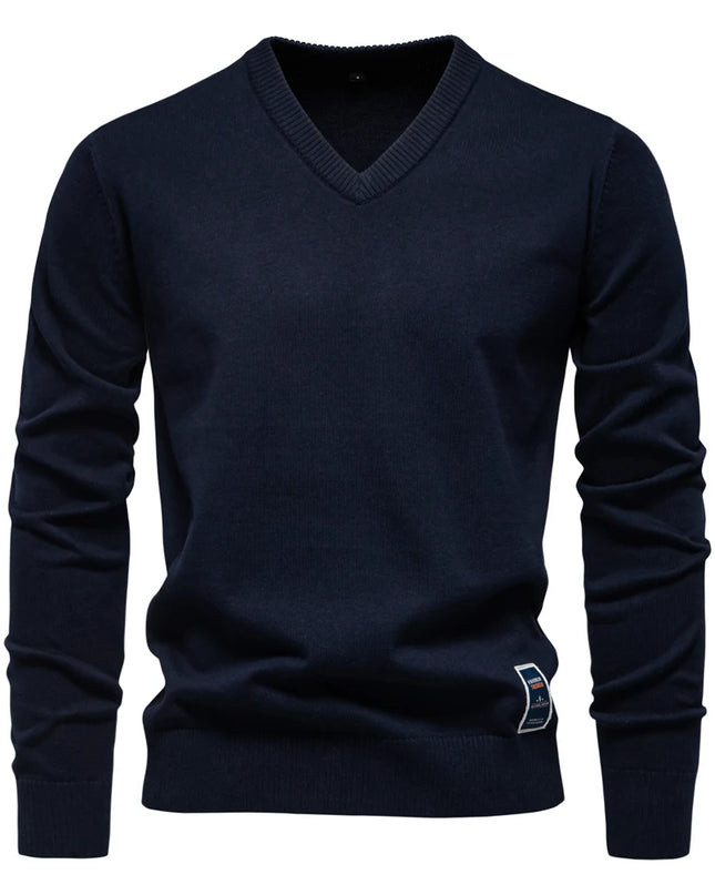 AIOPESON Men's V-Neck Cotton Sweater - Casual Long Sleeve Pullover