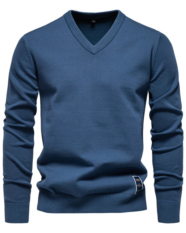 AIOPESON Men's V-Neck Cotton Sweater - Casual Long Sleeve Pullover