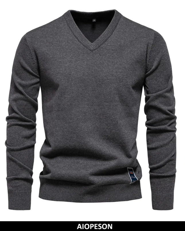 AIOPESON Men's V-Neck Cotton Sweater - Casual Long Sleeve Pullover