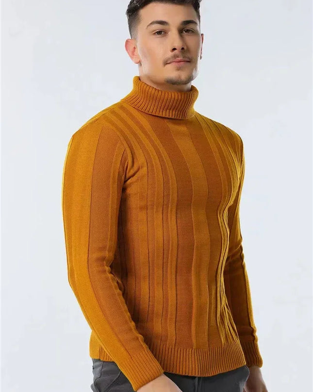 AIOPESON Slim Fit Turtleneck Sweater - Casual Striped Design for Men