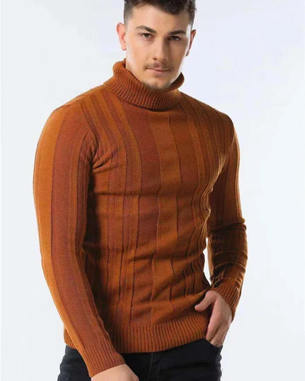 AIOPESON Slim Fit Turtleneck Sweater - Casual Striped Design for Men