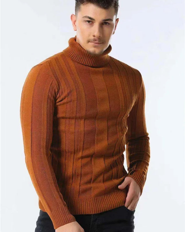 AIOPESON Slim Fit Turtleneck Sweater - Casual Striped Design for Men