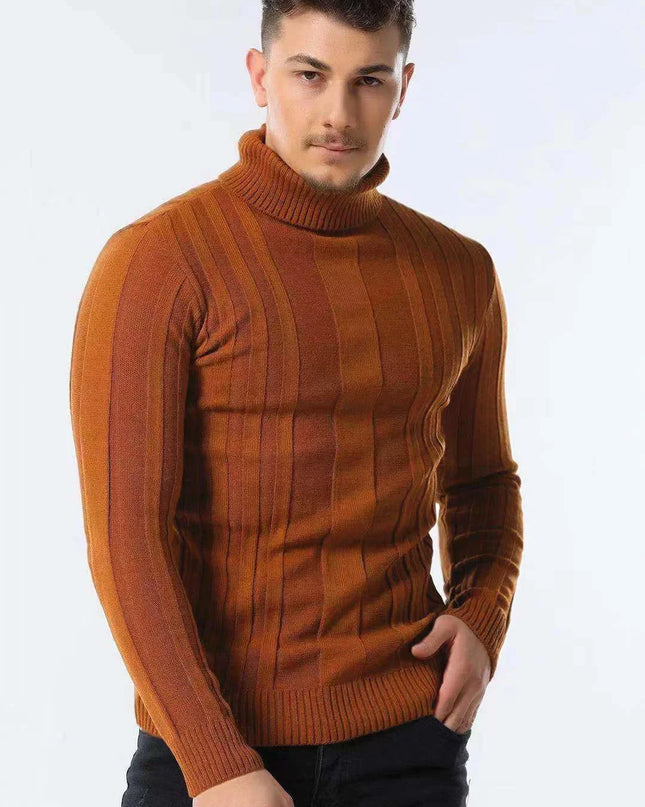 AIOPESON Slim Fit Turtleneck Sweater - Casual Striped Design for Men