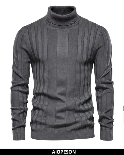AIOPESON Slim Fit Turtleneck Sweater - Casual Striped Design for Men