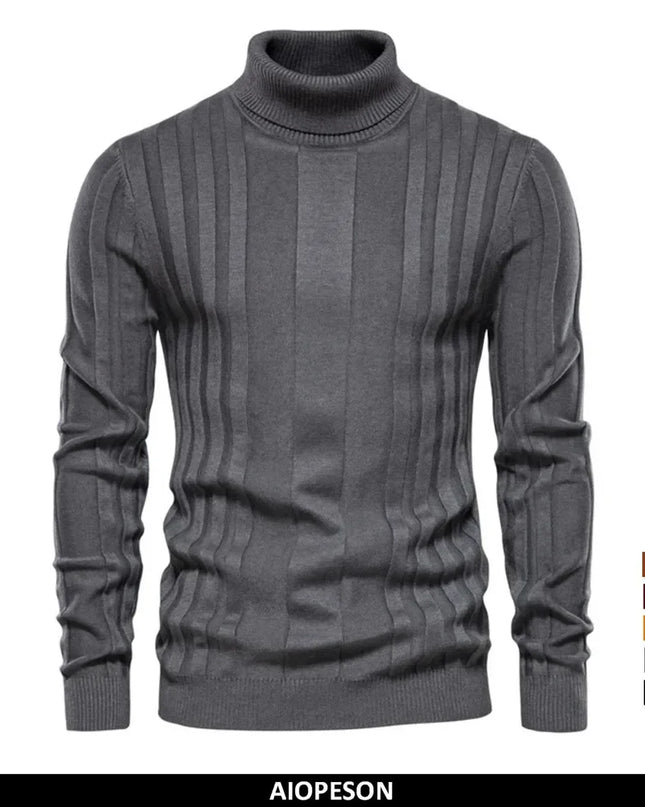 AIOPESON Slim Fit Turtleneck Sweater - Casual Striped Design for Men