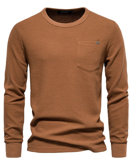AIOPESON Solid Color Long Sleeve T-Shirt - Breathable Men's Top