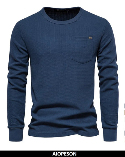 AIOPESON Solid Color Long Sleeve T-Shirt - Breathable Men's Top