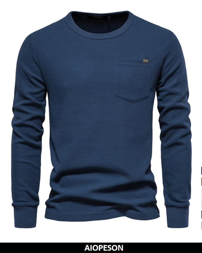 AIOPESON Solid Color Long Sleeve T-Shirt - Breathable Men's Top