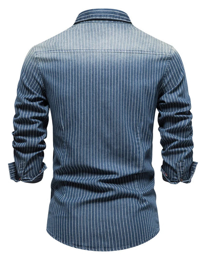 AIOPESON Striped Cotton Denim Shirt - Stretch Long Sleeve Casual