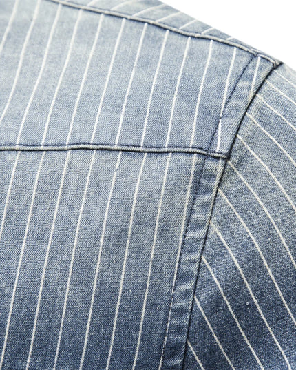 AIOPESON Striped Cotton Denim Shirt - Stretch Long Sleeve Casual
