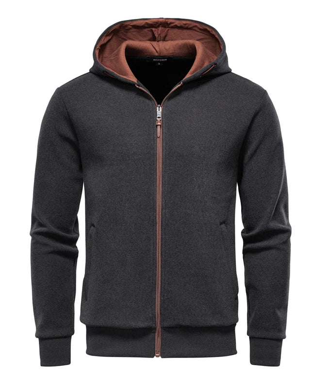 AIOPESON Y2K Zip Up Hoodie - Solid Color Winter Sportswear for Men