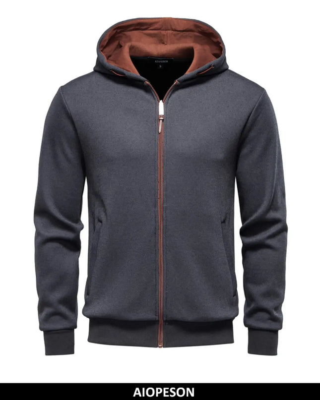 AIOPESON Y2K Zip Up Hoodie - Solid Color Winter Sportswear for Men