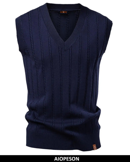 Aiopeson Men's Solid Color V Neck Knitted Vest - Casual & Versatile
