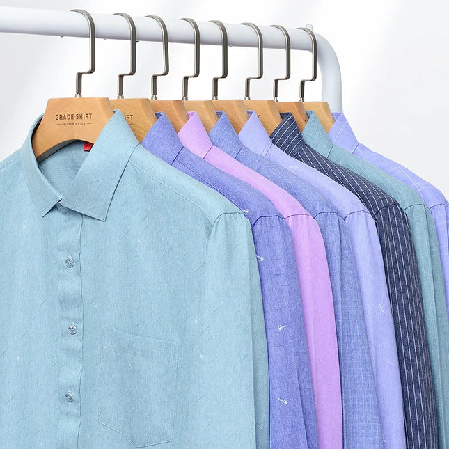 BAMBOOPLE Men's Long Sleeve Shirt - Casual Striped Business Wear