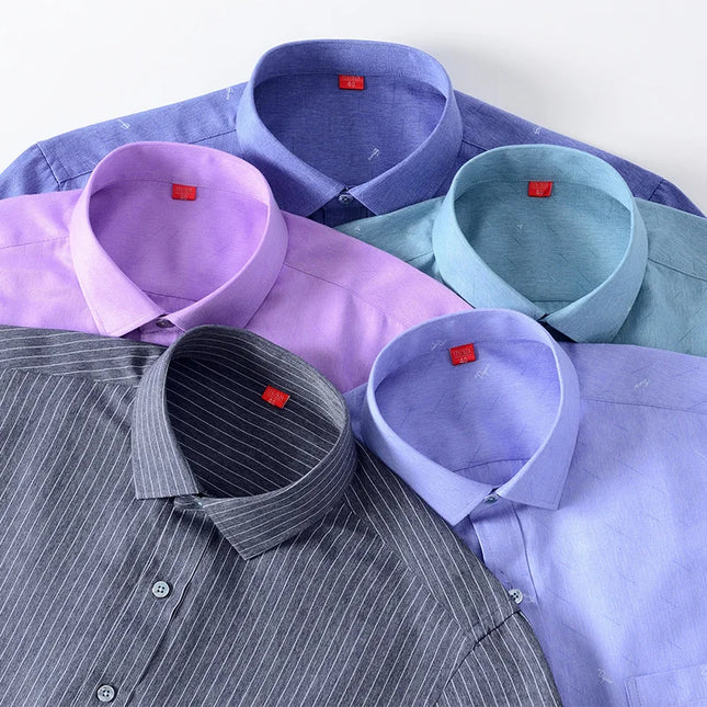 BAMBOOPLE Men's Long Sleeve Shirt - Casual Striped Business Wear