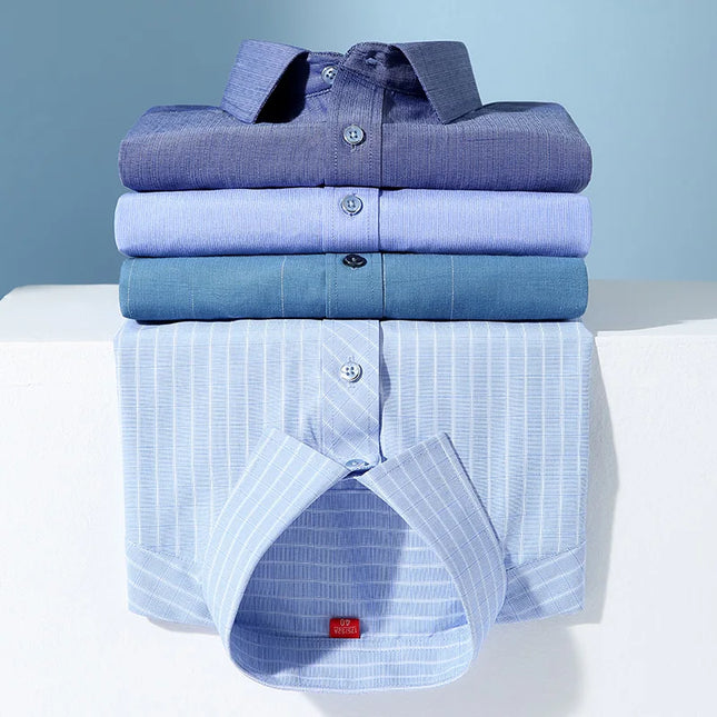 BAMBOOPLE Men's Long Sleeve Shirt - Casual Striped Business Wear