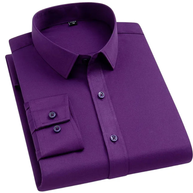 BAMBOOPLE Non-Iron Purple Slim Fit Shirts - Soft & Anti-Wrinkle