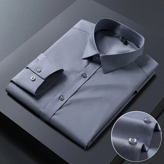 Bamboo Fiber Anti-Wrinkle Long Sleeve Men's Dress Shirt - Slim Fit