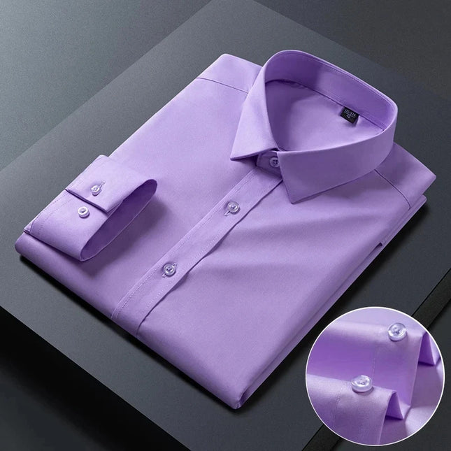 Bamboo Fiber Anti-Wrinkle Long Sleeve Men's Dress Shirt - Slim Fit