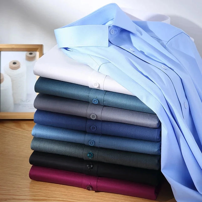 Bamboo Fiber Anti-Wrinkle Long Sleeve Men's Dress Shirt - Slim Fit