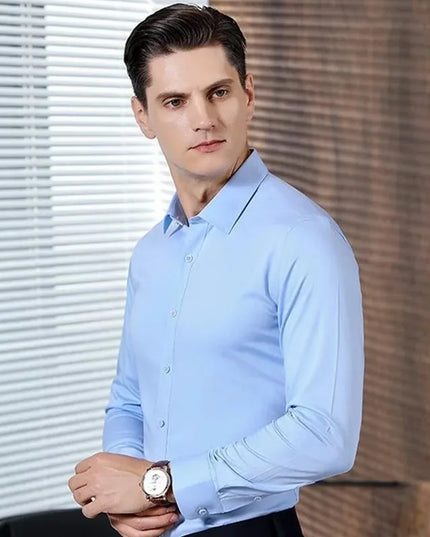 Bamboo Fiber Long Sleeve Dress Shirts for Men - Elastic and Wrinkle Resistant