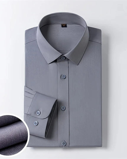 Bamboo Fiber Long Sleeve Dress Shirts for Men - Elastic and Wrinkle Resistant