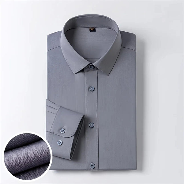 Bamboo Fiber Long Sleeve Dress Shirts for Men - Elastic and Wrinkle Resistant