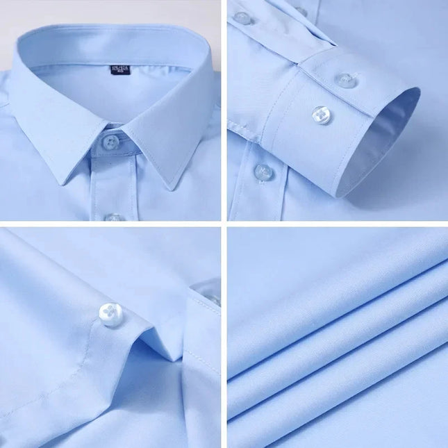 Bamboo Fiber Long Sleeve Dress Shirts for Men - Elastic and Wrinkle Resistant