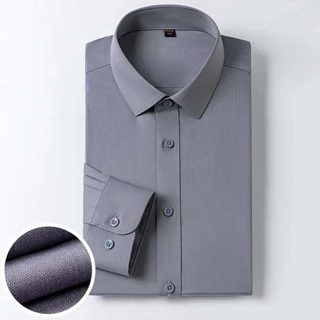 Bamboo Fiber Long Sleeve Dress Shirts for Men - Elastic and Wrinkle Resistant
