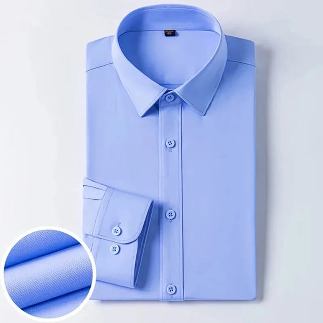 Bamboo Fiber Long Sleeve Dress Shirts for Men - Elastic and Wrinkle Resistant