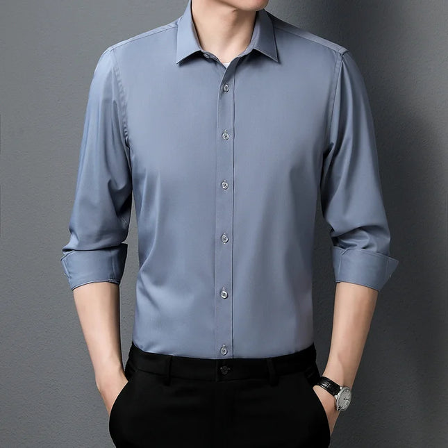 Bamboo Fiber Long Sleeve White Shirt - Men’s Regular Fit, Plus Sizes