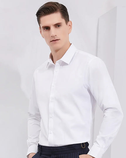 Bamboo Fiber Long Sleeve White Shirt - Men’s Regular Fit, Plus Sizes