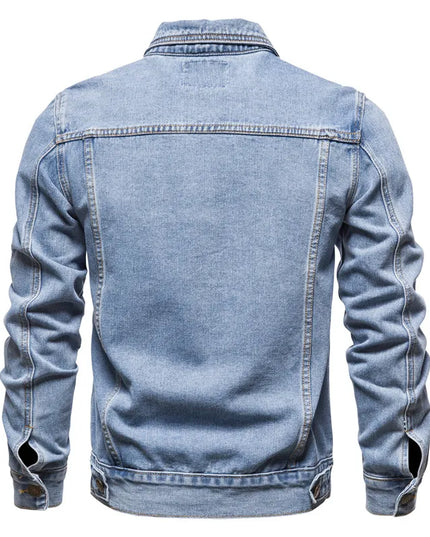 Casual Men's Cotton Denim Jacket - Solid Color, Slim Fit Style