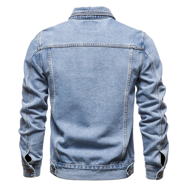 Casual Men's Cotton Denim Jacket - Solid Color, Slim Fit Style