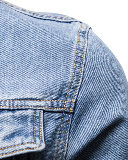 Casual Men's Cotton Denim Jacket - Solid Color, Slim Fit Style