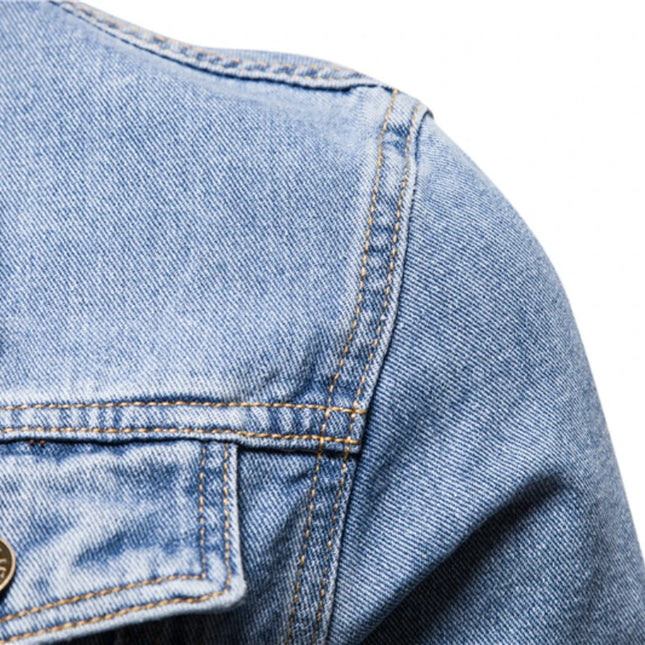 Casual Men's Cotton Denim Jacket - Solid Color, Slim Fit Style