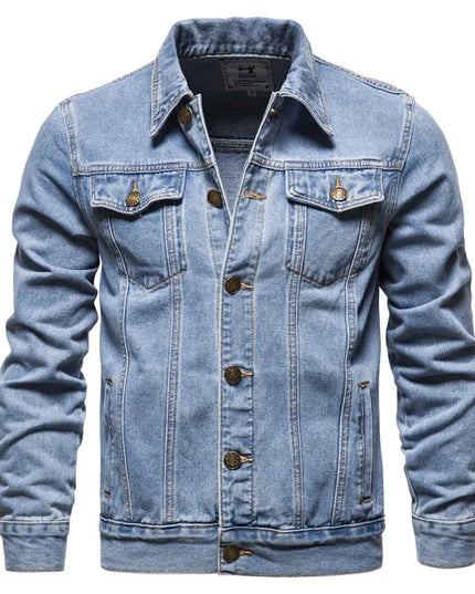 Casual Men's Cotton Denim Jacket - Solid Color, Slim Fit Style