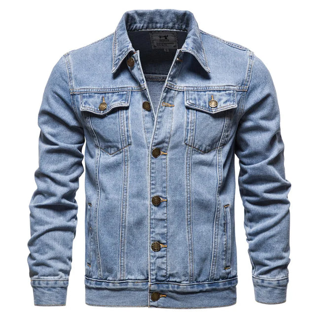 Casual Men's Cotton Denim Jacket - Solid Color, Slim Fit Style