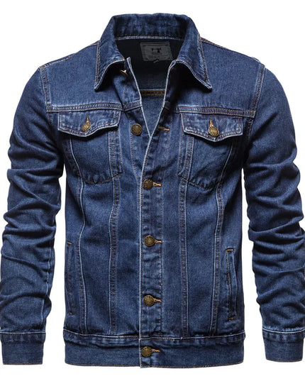 Casual Men's Cotton Denim Jacket - Solid Color, Slim Fit Style