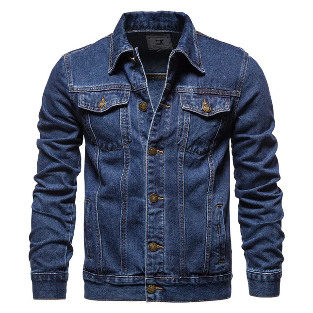 Casual Men's Cotton Denim Jacket - Solid Color, Slim Fit Style