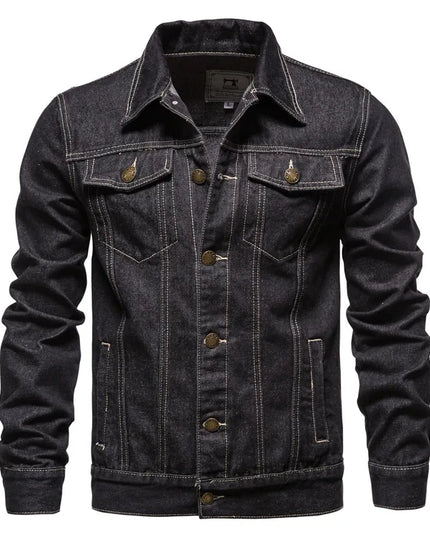 Casual Men's Cotton Denim Jacket - Solid Color, Slim Fit Style