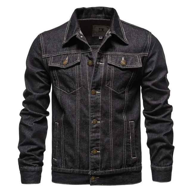 Casual Men's Cotton Denim Jacket - Solid Color, Slim Fit Style