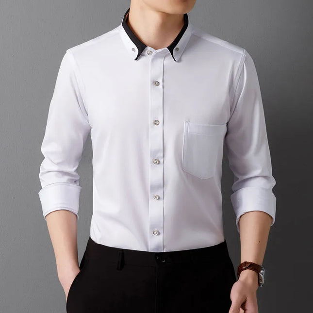 Classic Fit Long Sleeve Dress Shirts - Solid Colors for Men