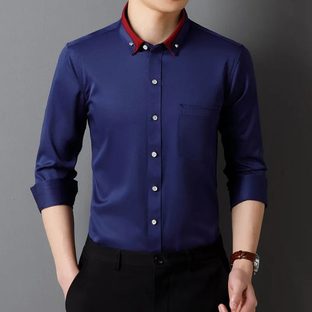 Classic Fit Long Sleeve Dress Shirts - Solid Colors for Men